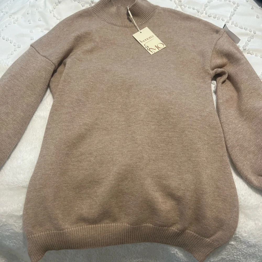 Modesees Taupe Vintage Style Knit/Turtleneck Mini Dress MDA2367I6T - Picture 3 of 5